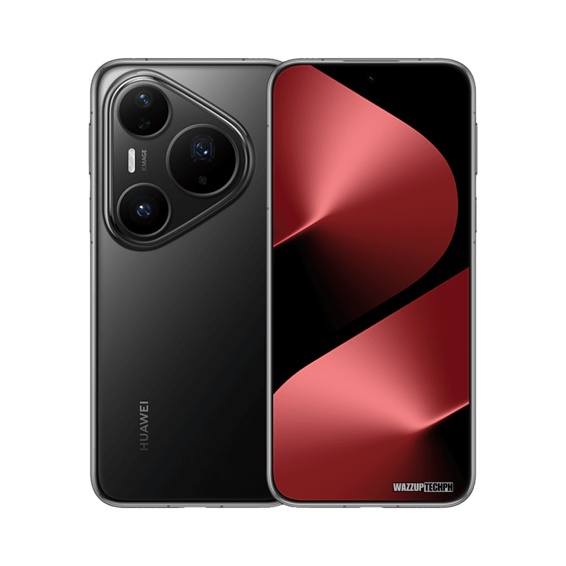 Huawei Pura 80 Pro A sleek black Huawei Pura 80 Pro smartphone is shown alongside a vibrant red version, highlighting its distinctive camera module and curved screen design.