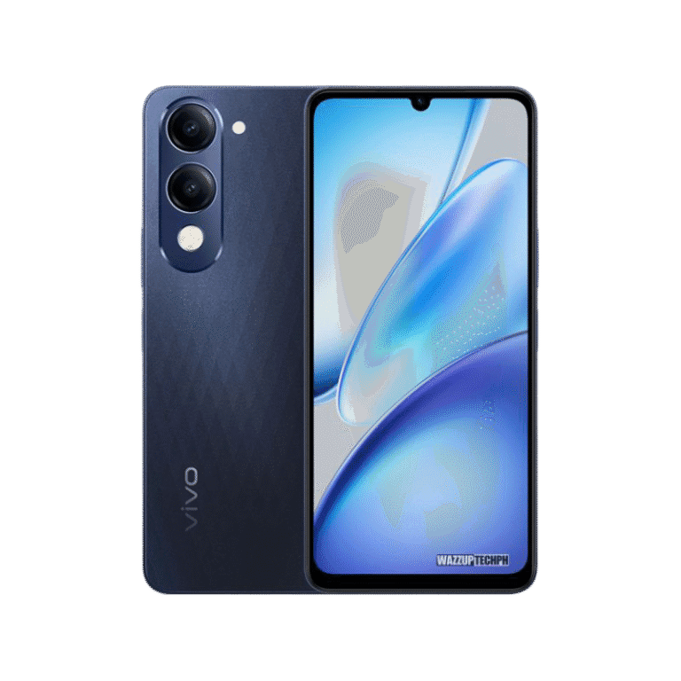 Vivo T4 Lite A dark blue Vivo T4 Lite smartphone is displayed, showcasing both the front and back. The back features a triple-lens camera system, while the front displays a vibrant blue screen.