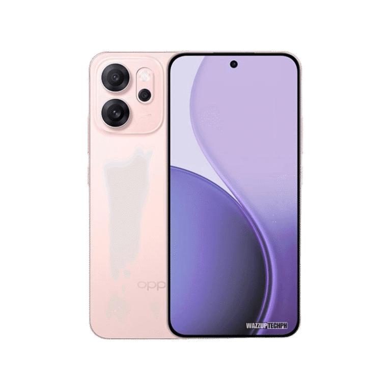 Oppo Reno 14F 5G A pink Oppo Reno 14F 5G smartphone is shown, displaying its triple rear camera setup and a curved screen design.