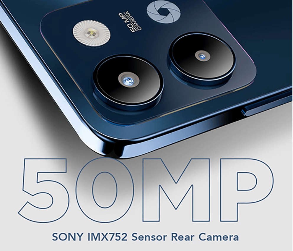 Lava Storm Lite 5G Launched in India | World’s First with Dimensity 6400 Chip 4 Close-up of the Lava Storm Lite 5G's camera module, highlighting its 50MP Sony IMX752 sensor.