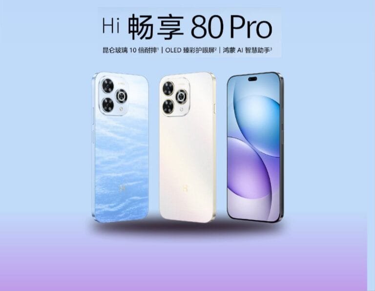 Three Wiko Enjoy 80 Pro smartphones displayed against a light purple gradient background. The phones showcase different color options: a blue and white marbled design, a solid white, and a purple and blue abstract design.