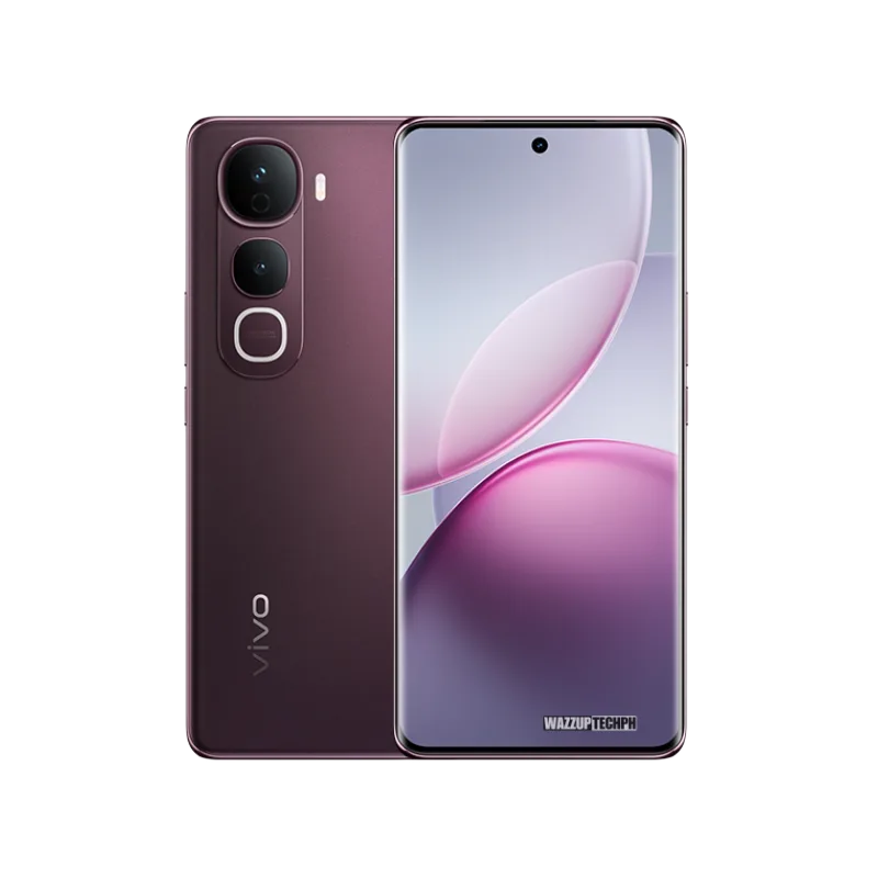 A purple Vivo Y70 Pro smartphone is displayed, showcasing both the front and back. The back features a triple-camera setup, while the front displays a curved screen.