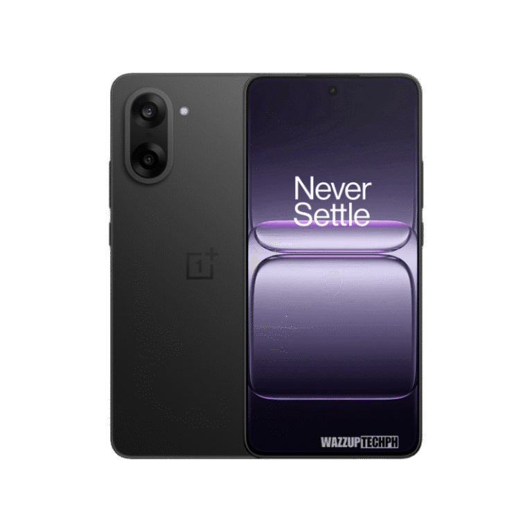A sleek black OnePlus Nord CE5 5G smartphone is shown, displaying the "Never Settle" tagline on its screen.