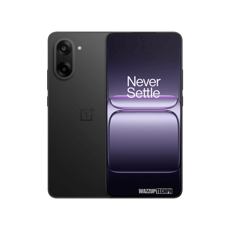 OnePlus Nord CE5 5G A sleek black OnePlus Nord CE5 5G smartphone is shown, displaying the "Never Settle" tagline on its screen.