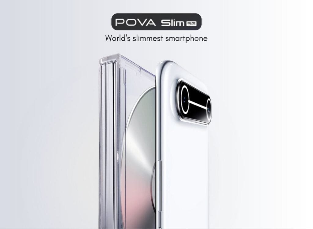 Image of Tecno Pova Slim 5G, showcasing its slim design and camera module.