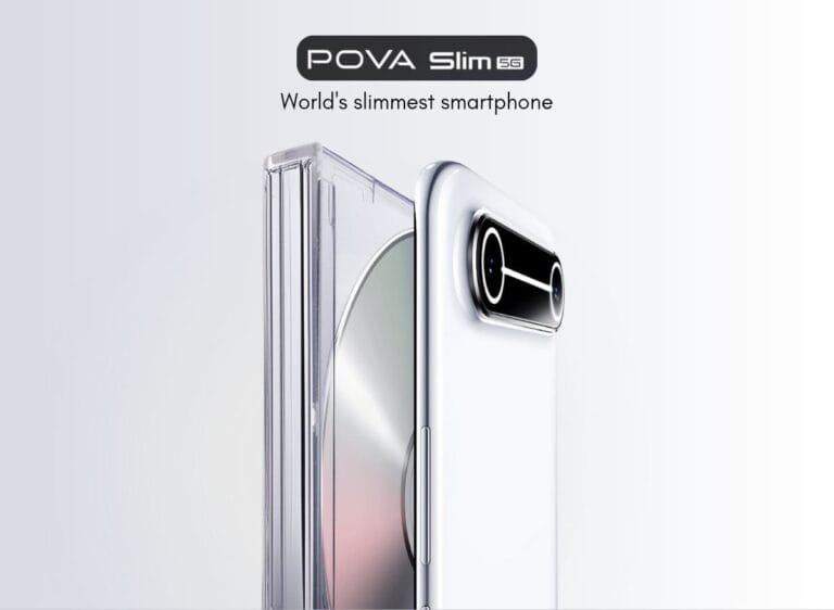 Image of Tecno Pova Slim 5G, showcasing its slim design and camera module.