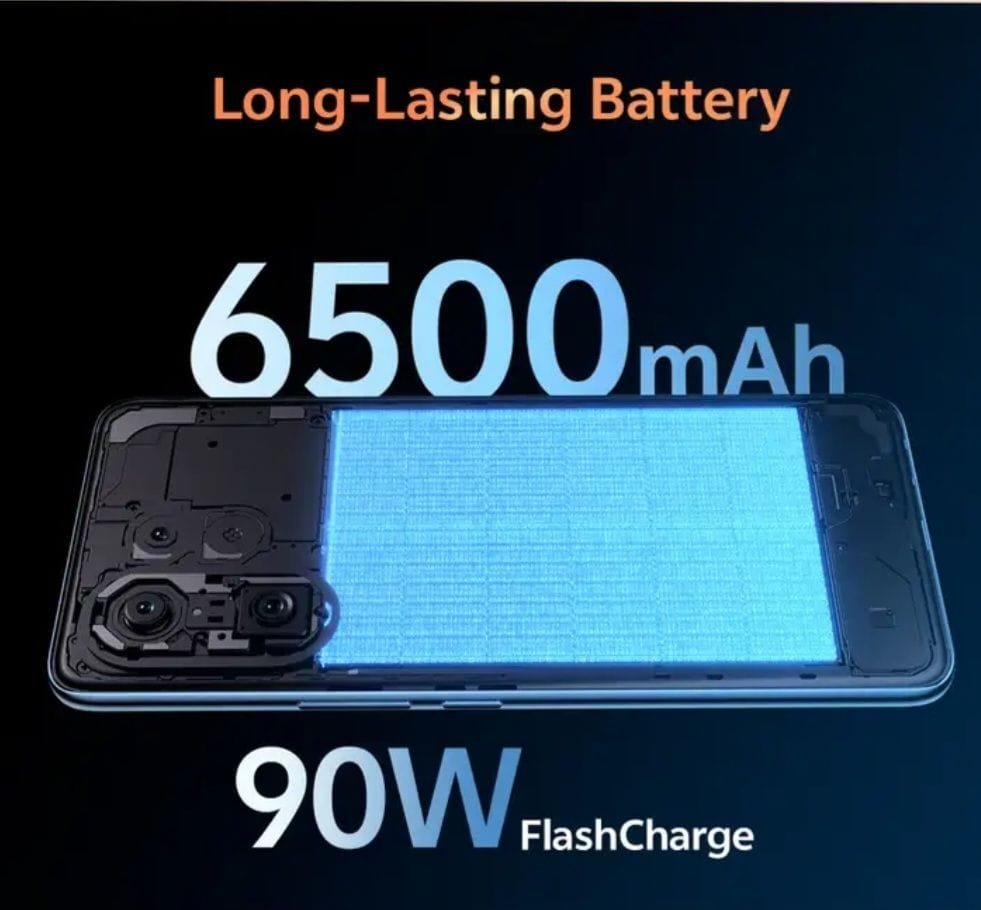 Image showcasing the Vivo T4 Pro's long-lasting battery, featuring a 6500mAh capacity and 90W FlashCharge technology.
