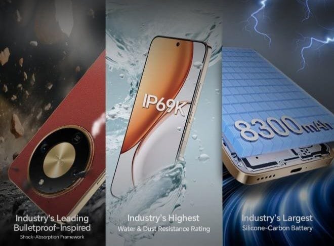 Honor X9d Launching on September 24, 2025, in Malaysia 1 Image showcasing the Honor X9d's durability, water resistance, and large silicone-carbon battery capacity.