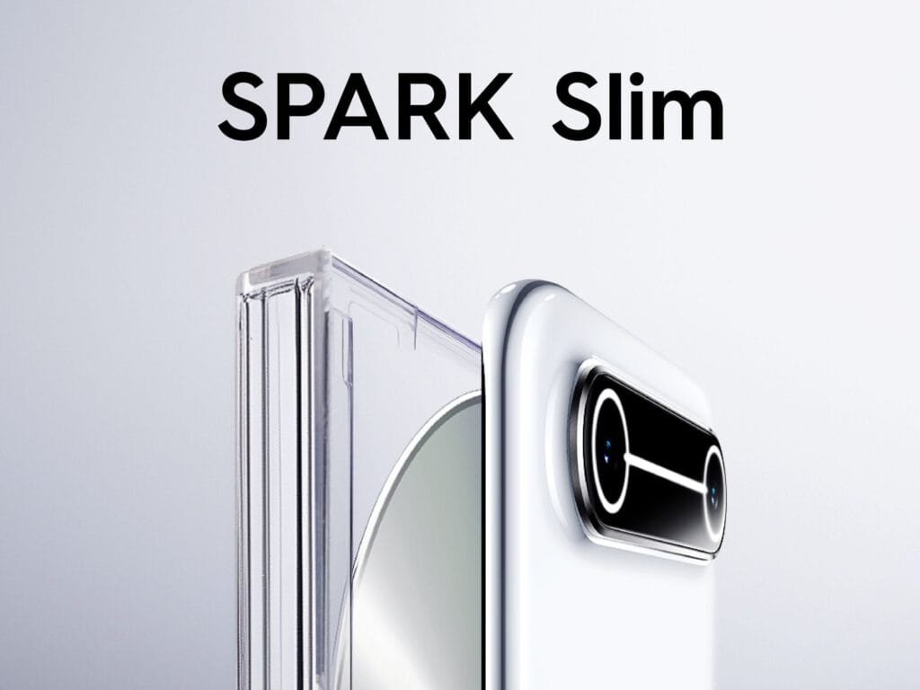 Tecno Spark Slim Launching on October 8, 2025, in the Philippines 1 Image of the Tecno Spark Slim emphasizing its ultra-slim form factor and the design of its dual-camera arrangement.