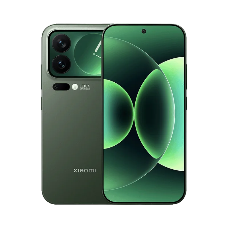 Image of the Xiaomi 15 Pro, showcasing its green color, rear camera setup with Leica branding, and front display with a centered punch-hole camera.