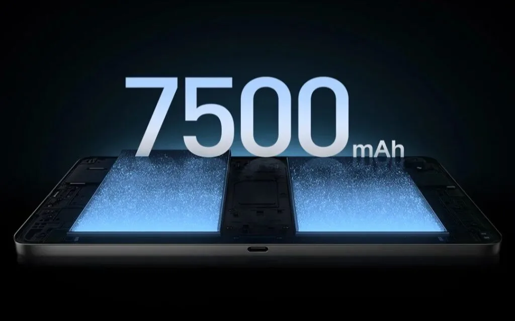 Xiaomi Pad Mini Price in the Philippines Starts at ₱25,999 4 Image of the Xiaomi Pad Mini highlighting its 7500 mAh battery capacity with a graphic representation of the battery's internal structure.