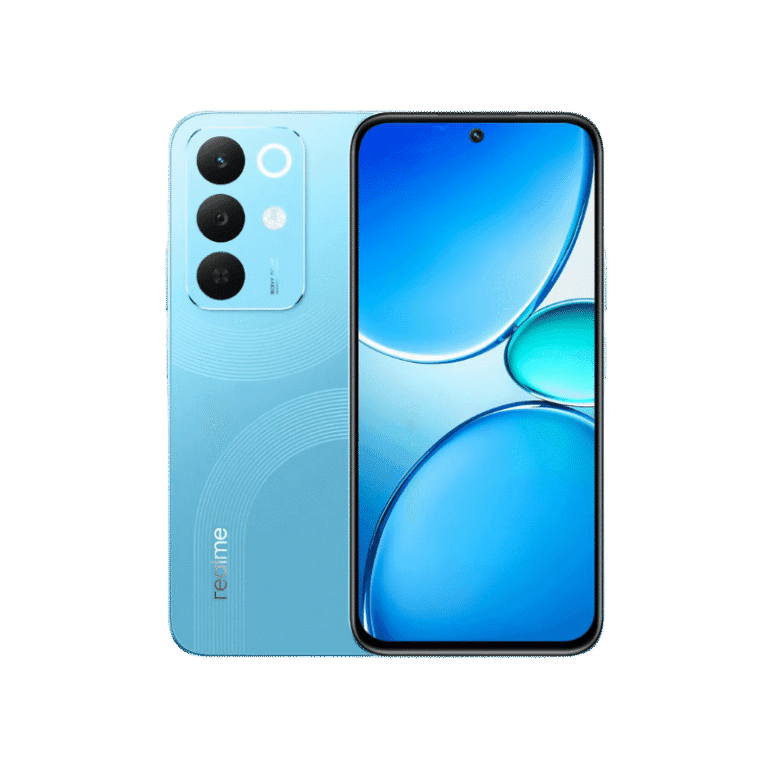 Realme 15x Image of a Realme 15x phone showing the triple camera setup on the back and a waterdrop notch display.