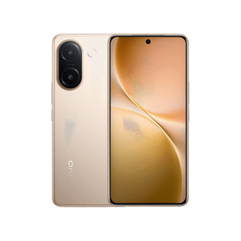 Vivo V60e Image of the Vivo V60e. The phone has a full-screen display with a punch-hole camera. The back has a dual-lens camera setup and a ribbed texture.