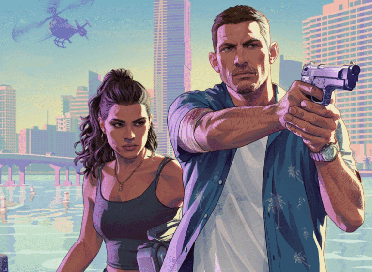 GTA 6 Official Release Date: November 19, 2026 GTA 6 artwork showing the main characters in a Miami-inspired setting.