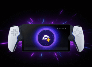 PlayStation Portal with a screen showing a cloud icon with a PlayStation Plus symbol, indicating cloud streaming.