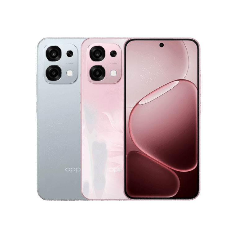 Oppo A6 Pro 4G in silver and pink, plus a front view showing the screen.