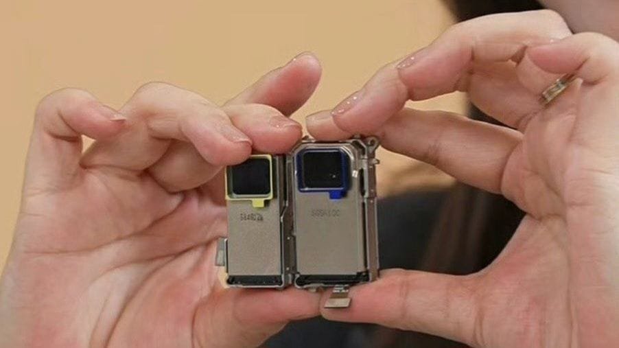 Xiaomi 17 Ultra Comes with New 200MP Periscope Telephoto 1 Close-up of two camera modules, presumably for the Xiaomi 17 Ultra, showcasing the periscope lens design.