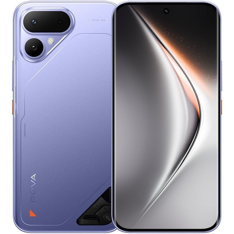 Tecno Pova Curve 2 Leaked Design and Specs 2 Pova Curve 2 render: Displaying the phone's front with a curved screen and the back with a unique camera layout and 'POVA' branding.