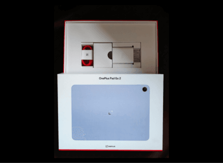 OnePlus Pad Go 2 Unboxing Ahead of its Official Launch Image of the OnePlus Pad Go 2 in Lavender within its retail packaging, including charger and cable.