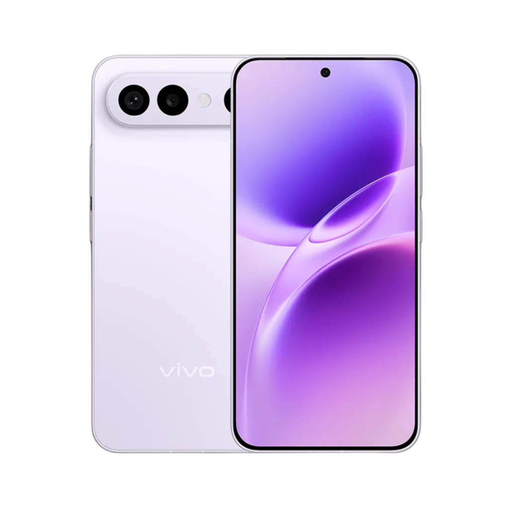 Front and back view of the Vivo S50 Pro Mini. The back features a triple camera array and the Vivo logo. The front displays a curved screen with a punch-hole camera.