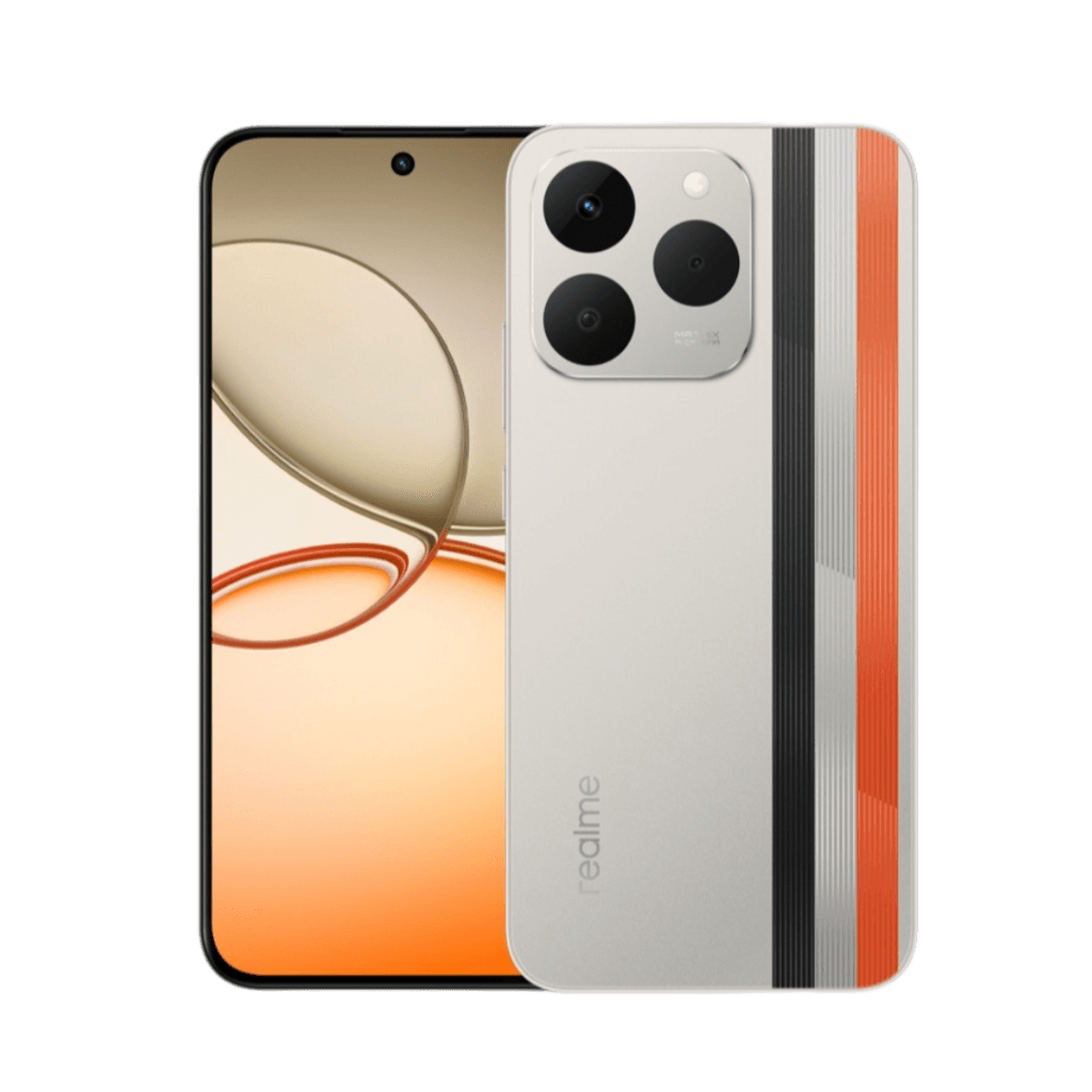 Image of the Realme Narzo 90. The phone has a punch-hole display and a triple-camera setup on the back with a unique stripe design.
