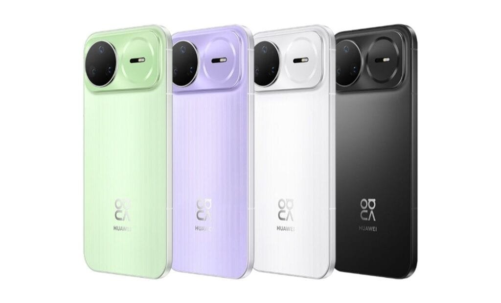 Image of the Huawei Nova 15 Pro showcasing its rear design and color variants: Sensational Green, Easy Purple, Polar White, and Phantom Black.