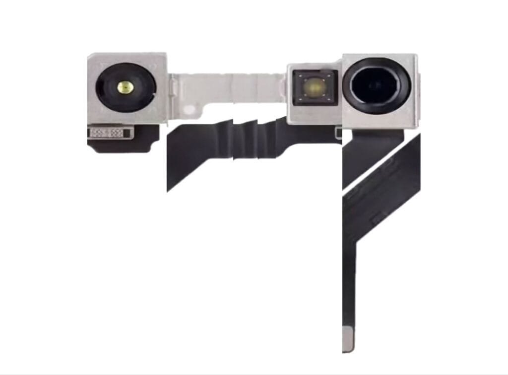 iPhone 18 Pro to Keep Centered Front Camera With Smaller Dynamic Island 2 Leaked iPhone 18 Pro front-facing TrueDepth module with camera, infrared sensor, and flood illuminator, hinting at under-display Face ID changes.