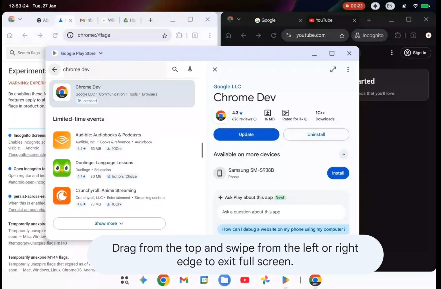An screenshot of desktop about the Aluminium OS leak