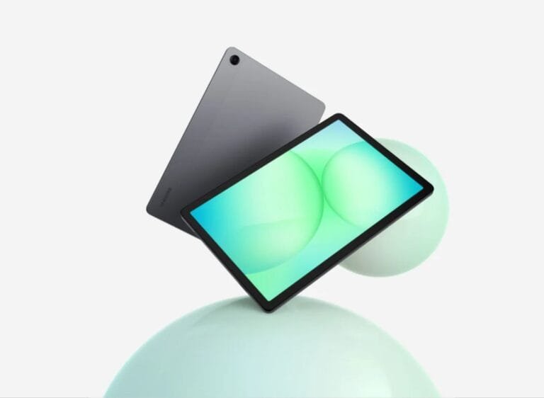 Samsung Galaxy Tab A11+ and Tab A11+ 5G Launch in the Philippines, Starting at PHP 14,990 Samsung Galaxy Tab A11+ series tablets. The image shows multiple units in gray and silver color options, with one tablet displaying a vibrant green-blue gradient screen. The series features an 11-inch 90Hz TFT LCD display, MediaTek Dimensity 7300 chipset, up to 8GB RAM + 256GB storage (expandable to 2TB), 7040mAh battery with 25W fast charging, 8MP rear + 5MP front cameras, quad Dolby Atmos speakers, and runs Android 16 with One UI 8. Design is sleek with a metal body, 6.9mm thickness, and supports Samsung DeX for desktop-like productivity.