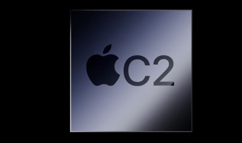 iPhone 18 Pro series tipped to debut in September 2026 with 2nm A20 Pro and under-display Face ID 2 A close-up of Apple's C2 modem chip against a black background. The square chip has a sleek metallic silver finish with a gradient sheen, featuring the black Apple logo and 'C2' text prominently displayed on its surface.