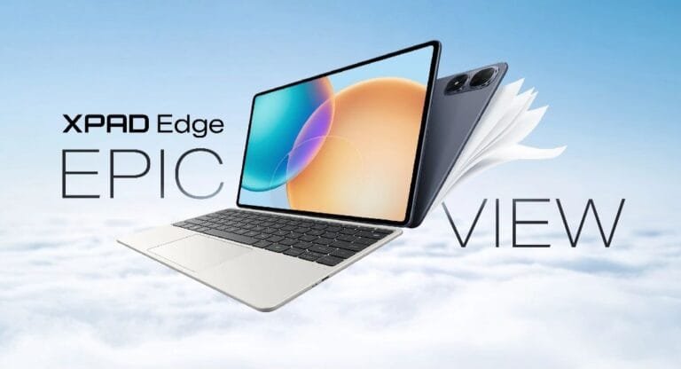 Infinix XPAD Edge Launched in Philippines: 13.2″ 2.4K Display and Snapdragon 685 Processor Infinix XPAD Edge promotional image showing the tablet with a keyboard accessory (open, displaying a colorful screen) and the tablet’s rear (closed, with cameras visible). Text ‘XPAD Edge’ and ‘EPIC VIEW’ appear alongside, set against a bright sky with clouds.