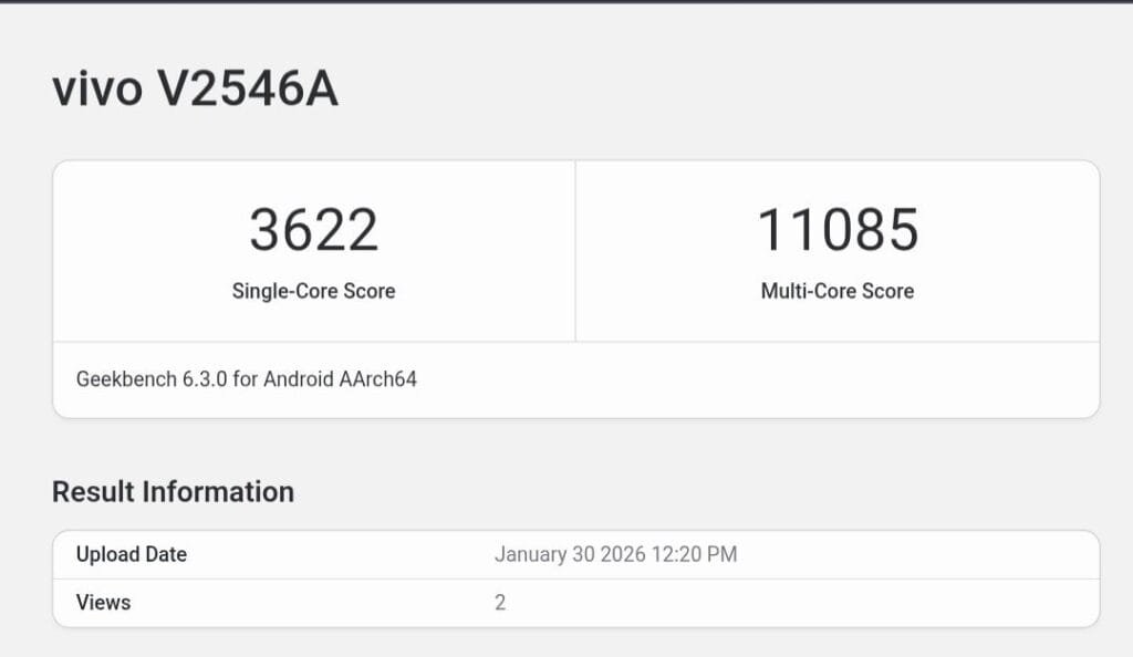 iQOO 15 Ultra Appears on Geekbench Ahead of Its Official Launch 1 Geekbench 6 listing for the iQOO 15 Ultra (vivo V2546A) showing a Single-Core score of 3,601 and a Multi-Core score of 11,453.