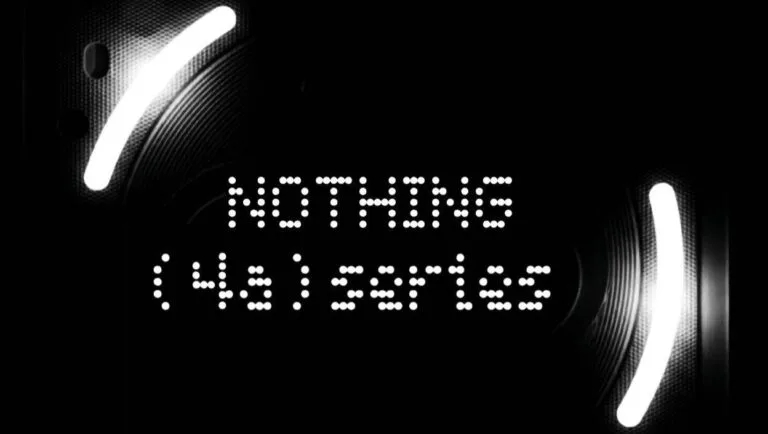 Promotional teaser image for Nothing Phone (4a) series showing the dotted “NOTHING (4a) SERIES” text in the center, surrounded by the brand’s signature curved white LED light elements on a black background.