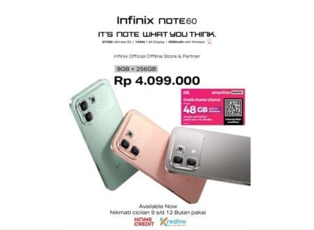 Infinix NOTE 60 & Note 60 Pro Price in Indonesia, Specs, and Philippine Availability A sales advertisement showing the phone in green, gold, and gray, priced at Rp 4.099.000 with a 48GB data bonus.