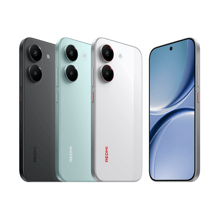 Poco X8 Pro (2511FPC34G) Global Variant Appears on Geekbench Redmi Turbo 5 smartphones shown in multiple colors—black, mint green, and white—featuring a flat-edge design, dual large circular rear cameras with LED flash, and a front view displaying a slim-bezel screen with a centered punch-hole camera on a black background.