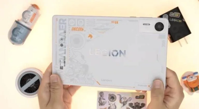 Lenovo Legion Y700 (2026) AI Tablet Officially Confirmed to Launch in China Back view of the Lenovo Legion Y700 (2026) AI Tablet Pandaer Edition in white, showing the Legion logo, gaming graphics, and 50MP rear camera module.