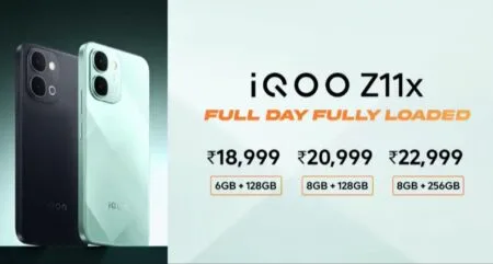iQOO Z11x Launched in India; Price Starts at ₹18,999 iQOO Z11x smartphone - Titan Black and Prismatic Green colors, prices ₹18,999 to ₹22,999