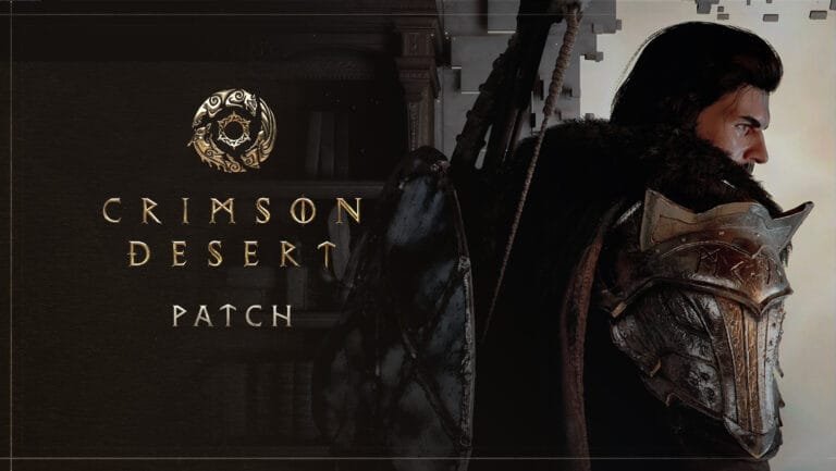 Crimson Desert Devs Address AI Asset Use, Roll Out Updates and Fixes Promotional artwork for Crimson Desert showing a heavily armored warrior with a fur-lined cloak and large shield, facing sideways against a dark background, with the title “Crimson Desert Patch” displayed on the left.