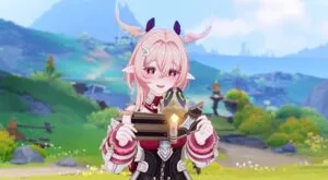 Genshin Impact Version 6.5 update featuring new character with pink hair and animal ears, standing in vibrant scenic landscape of Natlan.