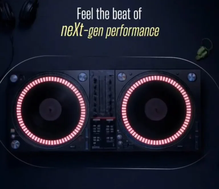 Poco X8 Pro Max (2602BPC18G) Appears on Geekbench with Dimensity 9500s Promotional teaser of the Poco X8 Pro Max featuring a DJ turntable-style graphic with glowing circular lights and the tagline “Feel the beat of next-gen performance.”