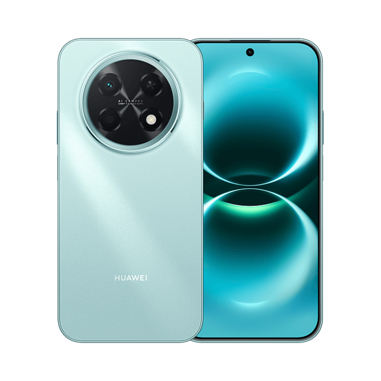 Huawei Enjoy 90 Pro Max in sleek light blue finish featuring large circular camera module and vibrant curved display