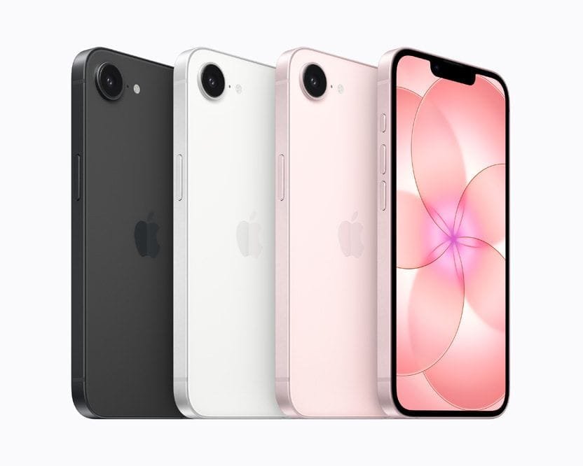 Apple iPhone 17e Arrives in the Philippines, Starts at PHP 44,990 1 Three iPhone 17e models (black, white, pink) are shown, highlighting their single-lens cameras and the pink model's floral display.