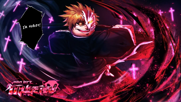 Project Mugetsu Codes March 2026 – Free Rewards Project Mugetsu Roblox game art featuring character with Hollow mask, dynamic red and black energy effects and 'I'm Nobody' text"