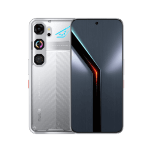 Nubia Neo 5 GT gaming phone showcasing futuristic transparent design with RGB lighting, textured back panel and sleek curved display