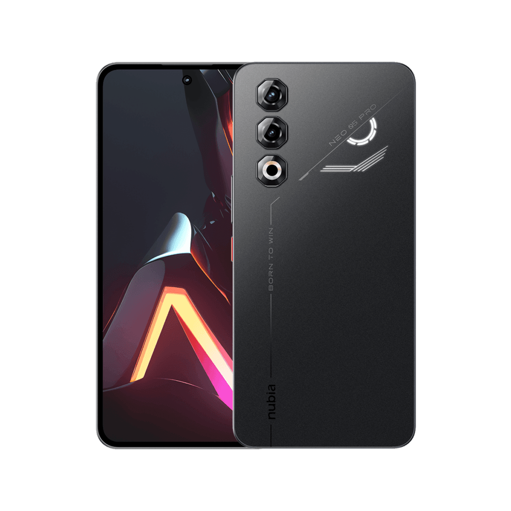 Nubia Neo 5 Pro sleek matte black finish featuring vertical camera setup, glowing LED logo and premium minimalist design