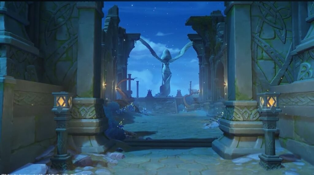 Genshin Impact Version 6.5 Update Set for April 8; Livestream Codes Offer Free Primogems 1 Genshin Impact Nod-Krai ancient ruins pathway with large statue under starry night sky