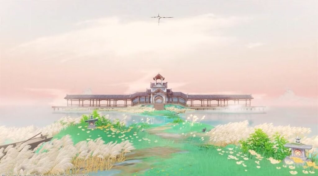 Genshin Impact Version 6.5 Update Set for April 8; Livestream Codes Offer Free Primogems 4 Genshin Impact Nod-Krai scenic waterfront architecture with covered bridge and misty landscape at sunrise