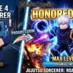 Sorcerer Incremental Codes March 2026 Free Rewards 2 Roblox Sorcerer Incremental codes thumbnail showing a Grade 4 sorcerer at level 1 progressing to a max-level “Honored One” character inspired by Jujutsu Kaisen, surrounded by cursed energy and explosions.