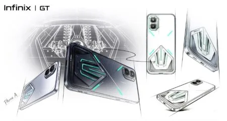 Infinix GT 50 Pro Design and Specs Leak Ahead of Expected Q2 2026 Launch nfinix GT 50 Pro design sketches showcasing futuristic mechanical aesthetics, carbon fiber texture, and geometric patterns inspired by automotive engineering.