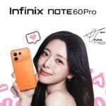 Infinix Note 60 Pro Launched in India; Price Starts at Rs 31,999 1 Promotional photo of Infinix Note 60 Pro in Solar Orange held by global brand ambassador Yuna, with pink heart graphics and signature on a white background.